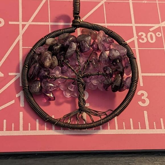 Amethyst Stone Tree of Life Flower Pendant - Picture 3 of 4